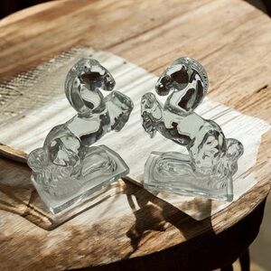Vintage Clear Rearing Horse LE Smith Glass Bookends